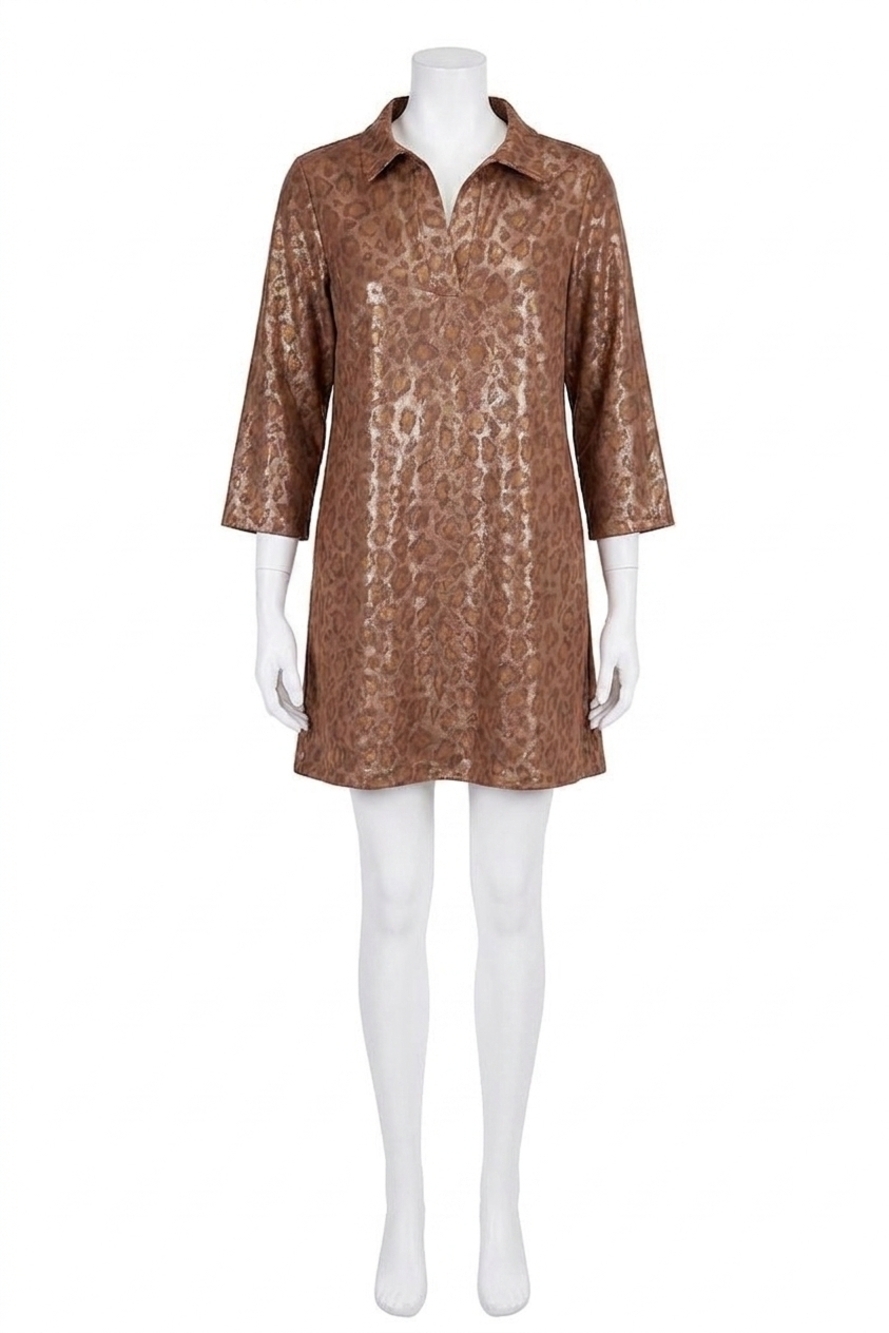 NEW JADE placket bell sleeve dress in golden leopard